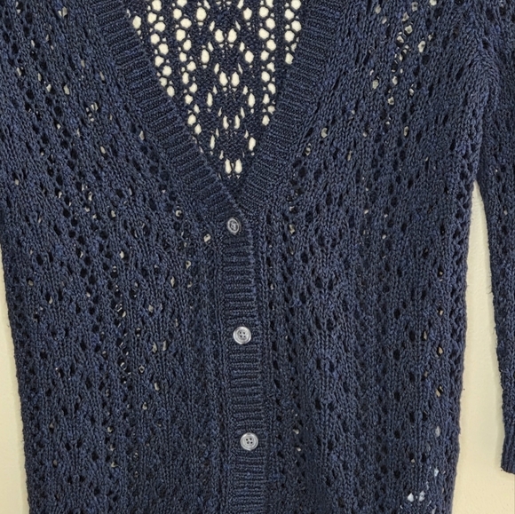 Abercrombie Kids | Navy Blue Open Knit Button Cardigan Sweater Girls Size XL - Picture 3 of 5